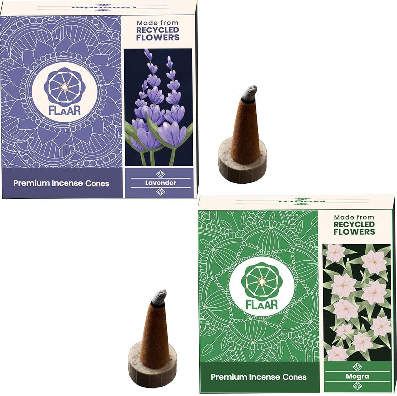 FLAAR FLAAR Premium Dhoop Cones Made with Recycled Flowers HandMade Dhoop 200 GramTotal 100 Cones Pack of Lavender and Mogra Fragrance  - Image 2