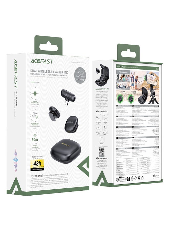 ACEFAST R1 Dual Wireless lavalier microphones, 48kHz 24bit, Recording, AI Noise Reduction, 50m Transmission, 25ms Low Latency, Dual Mic with Charging Case - Image 1