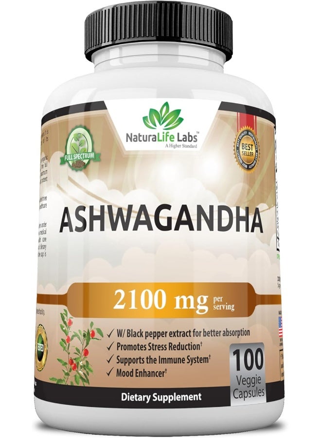 NaturaLife Labs Organic Ashwagandha 2,100 Mg 100 Vegan Capsules - Image 1