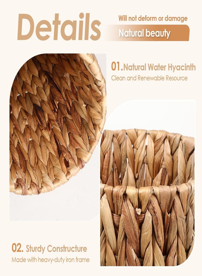 WLLHYF Water Hyacinth Trash Can 10 Inch Bathroom Tray Countertop Set Handwoven Waste Basket Toilet Tank Bathroom Vanity Tray Rattan Wicker Home Decor for Bedroom Kitchen Office - Image 3