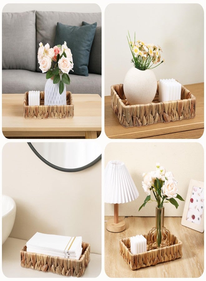 WLLHYF Water Hyacinth Trash Can 10 Inch Bathroom Tray Countertop Set Handwoven Waste Basket Toilet Tank Bathroom Vanity Tray Rattan Wicker Home Decor for Bedroom Kitchen Office - Image 5
