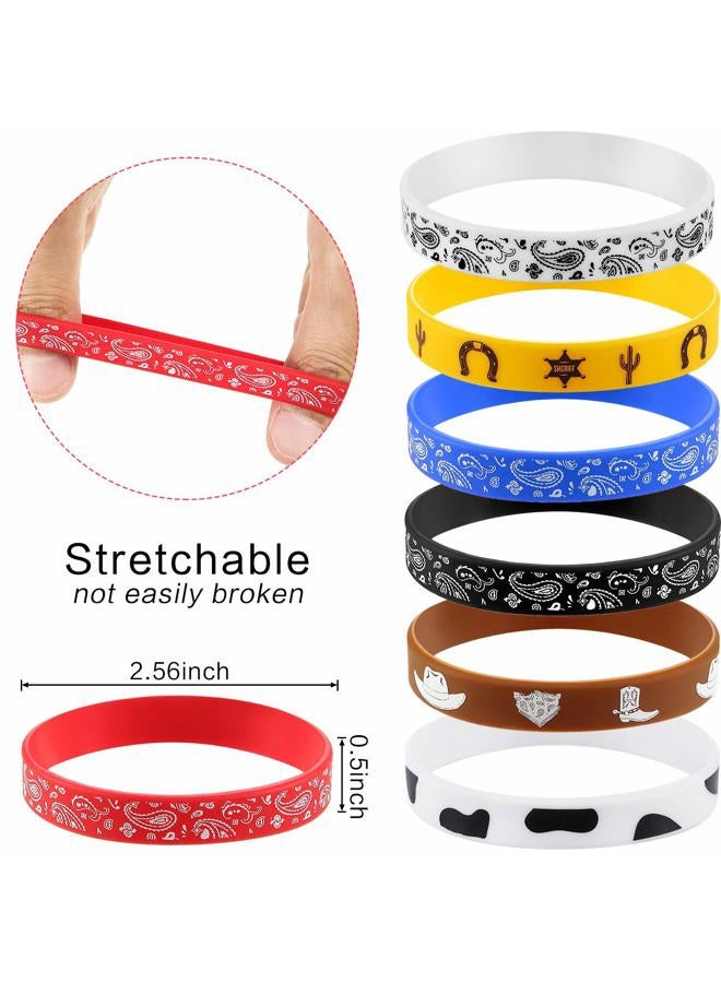 Gejoy 35 Pieces Western Party Bracelets Cowboy Rubber Bracelets Silicone Stretch Wristbands for Western Themed Parties Boys Girls Birthday Parties - Image 2
