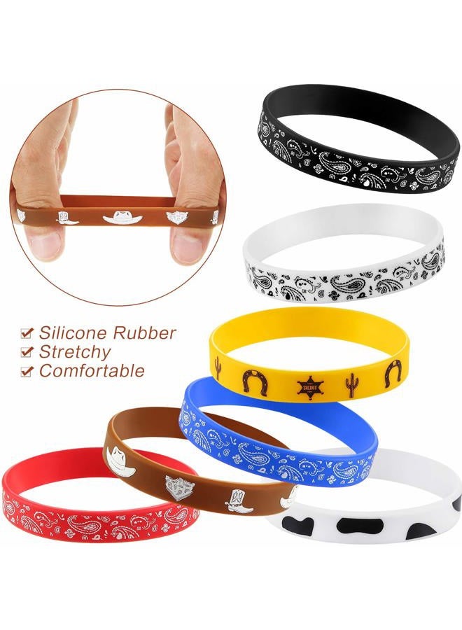 Gejoy 35 Pieces Western Party Bracelets Cowboy Rubber Bracelets Silicone Stretch Wristbands for Western Themed Parties Boys Girls Birthday Parties - Image 3