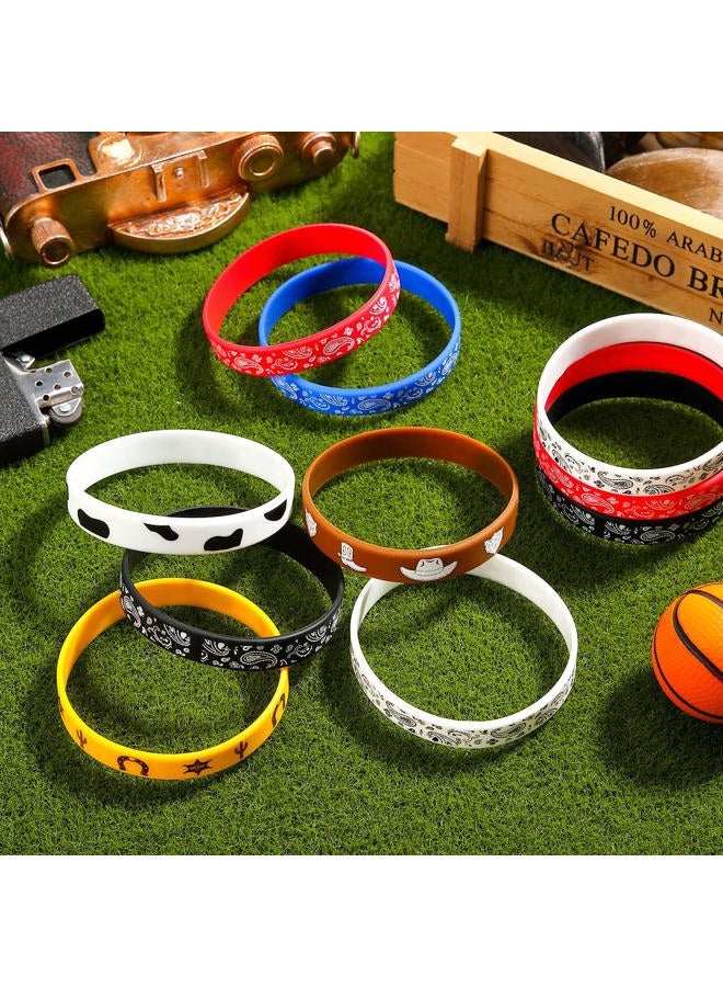 Gejoy 35 Pieces Western Party Bracelets Cowboy Rubber Bracelets Silicone Stretch Wristbands for Western Themed Parties Boys Girls Birthday Parties - Image 5