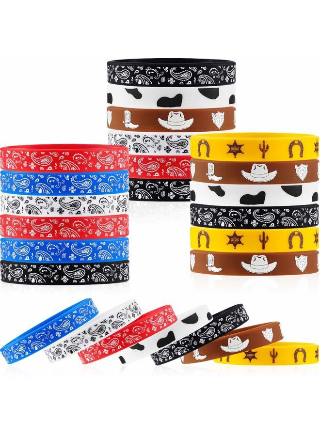 Gejoy 35 Pieces Western Party Bracelets Cowboy Rubber Bracelets Silicone Stretch Wristbands for Western Themed Parties Boys Girls Birthday Parties - Image 1