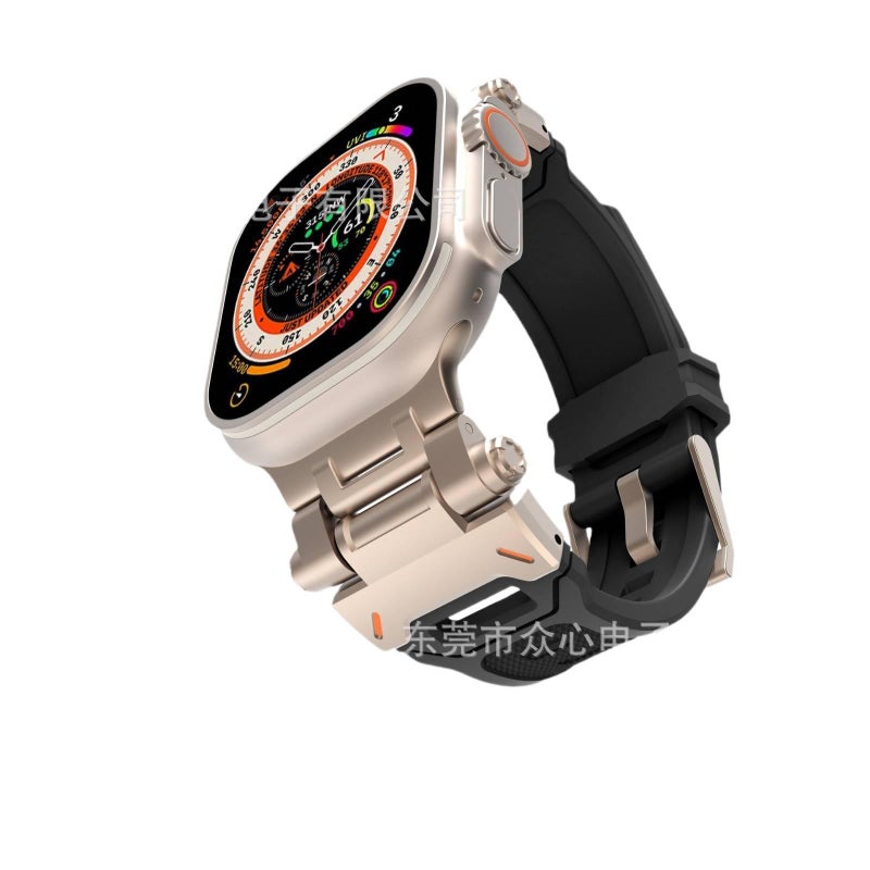 سوار ساعة ذكية سوار رياضي من السيليكون متوافق مع Apple Watch 42/44/45/49mm بملاءمة قابلة للتعديل وحزام بديل باللون أسود قابل للتعديل - Image 1