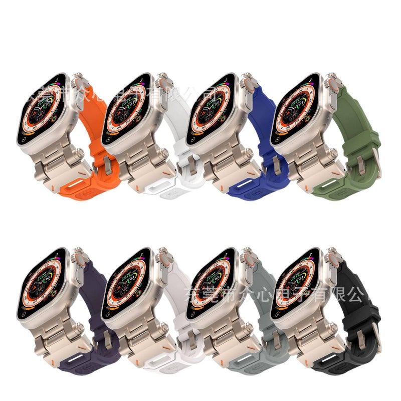 سوار ساعة ذكية سوار رياضي من السيليكون متوافق مع Apple Watch 42/44/45/49mm بملاءمة قابلة للتعديل وحزام بديل باللون أسود قابل للتعديل - Image 2