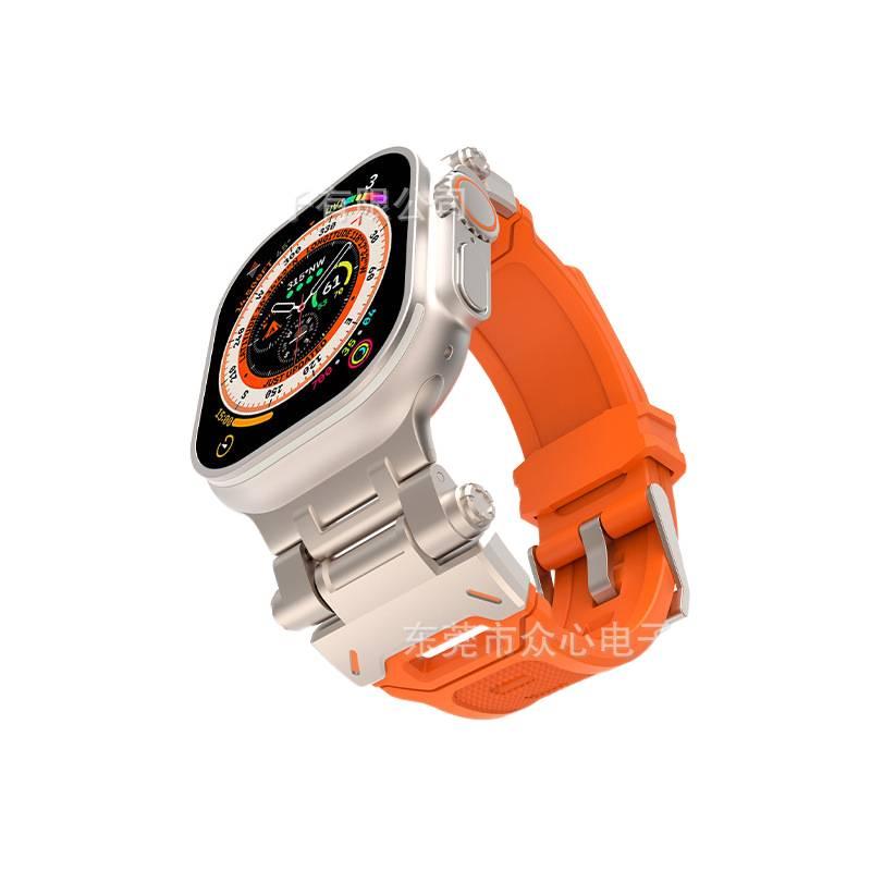 سوار ساعة ذكية سوار رياضي من السيليكون متوافق مع Apple Watch 42/44/45/49mm بملاءمة قابلة للتعديل وحزام بديل باللون أسود قابل للتعديل - Image 3