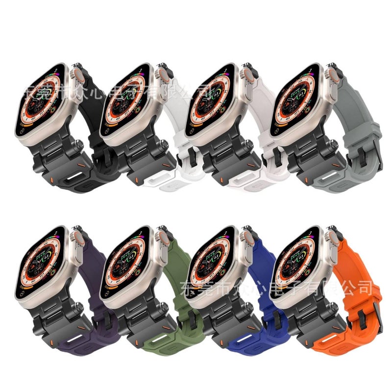 سوار ساعة ذكية سوار رياضي من السيليكون متوافق مع Apple Watch 42/44/45/49mm بملاءمة قابلة للتعديل وحزام بديل باللون أسود قابل للتعديل - Image 4
