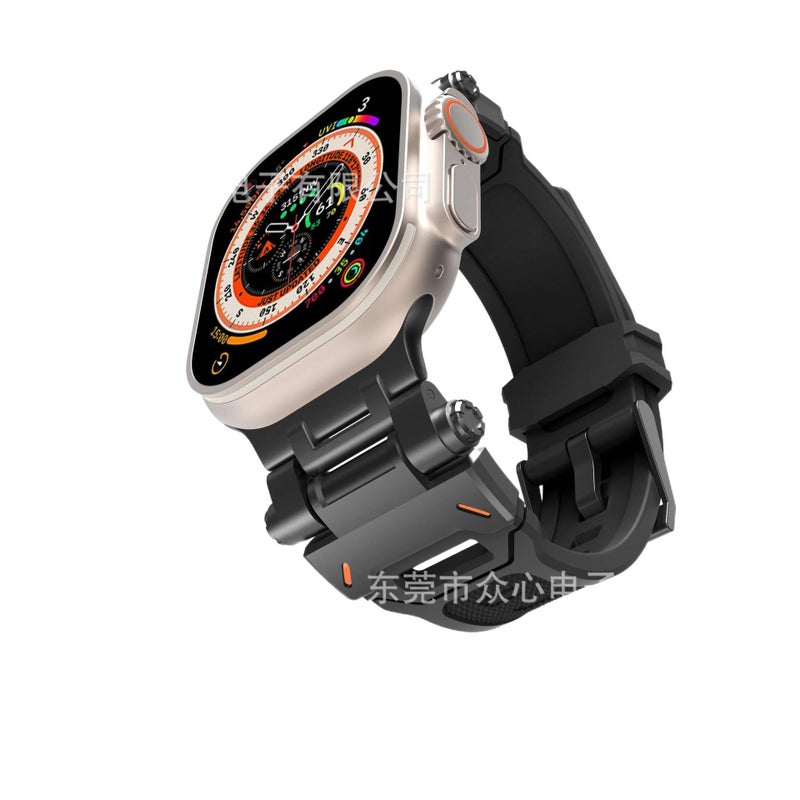 سوار ساعة ذكية سوار رياضي من السيليكون متوافق مع Apple Watch 42/44/45/49mm بملاءمة قابلة للتعديل وحزام بديل باللون أسود قابل للتعديل - Image 5