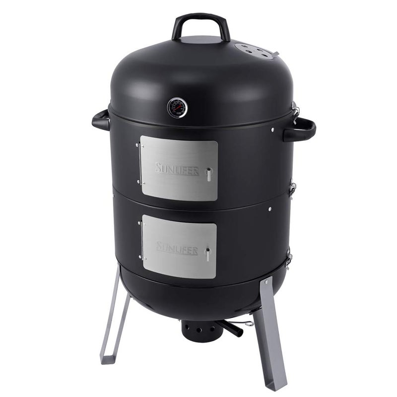SUNLIFER 205 Inch Vertical Charcoal Smoker and Grill Combo HeavyDuty BBQ Smokers for Outdoor Cooking Camping