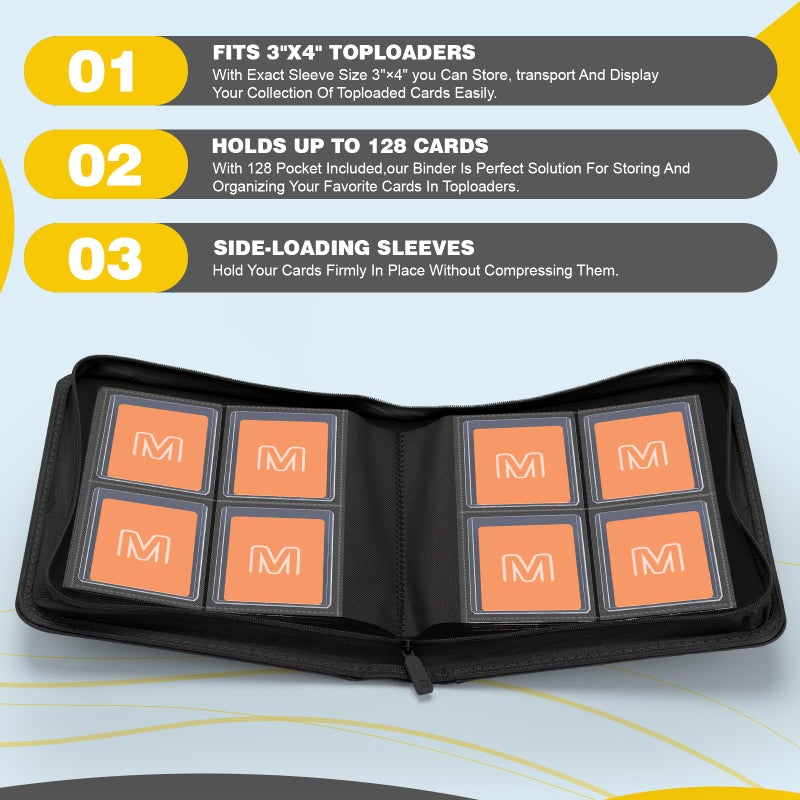 MOSLA Toploader Binder,4-Pocket Side Load Trading Card Album, Holds 128 Cards with Double-Sided Pockets for MTG, Sports Cards, Top Loader Storage - Image 3