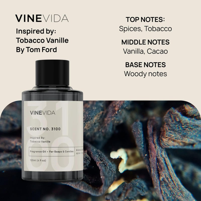 VINEVIDA Reed Diffuser for Home & Bathroom | Long-Lasting Scent Sticks Set | Oil Stick Diffuser | Bathroom Scent - Room Fragrance No. 3100 - Inspired by: Tobacco and Vanilla - Image 2
