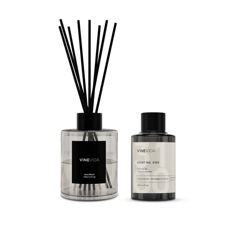 VINEVIDA Reed Diffuser for Home & Bathroom | Long-Lasting Scent Sticks Set | Oil Stick Diffuser | Bathroom Scent - Room Fragrance No. 3100 - Inspired by: Tobacco and Vanilla - Image 1