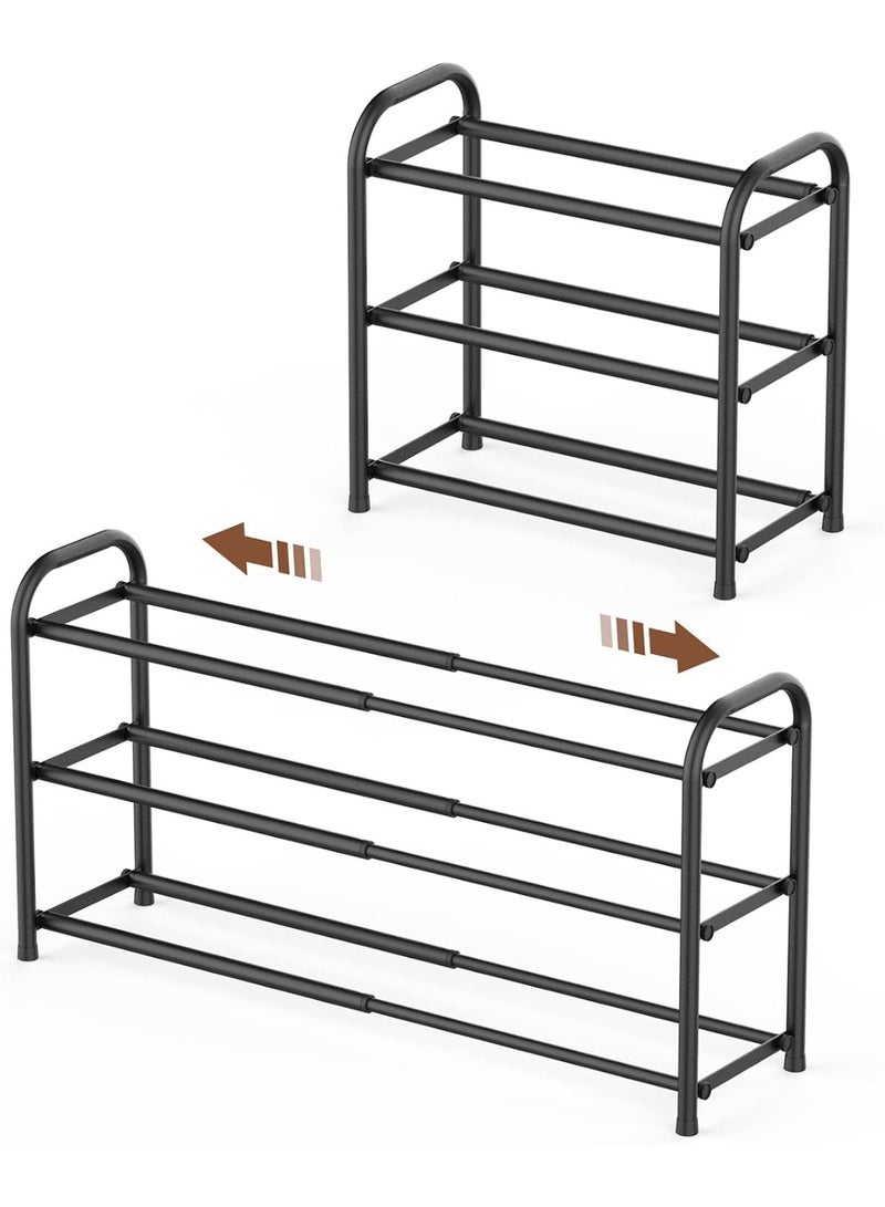 Bukela 3-Tier Expandable Shoe Rack,Adjustable Shoe Shelf Storage Organizer Heavy Duty Metal Free Standing Shoe Rack for Entryway Closet Doorway (Black) - Image 1