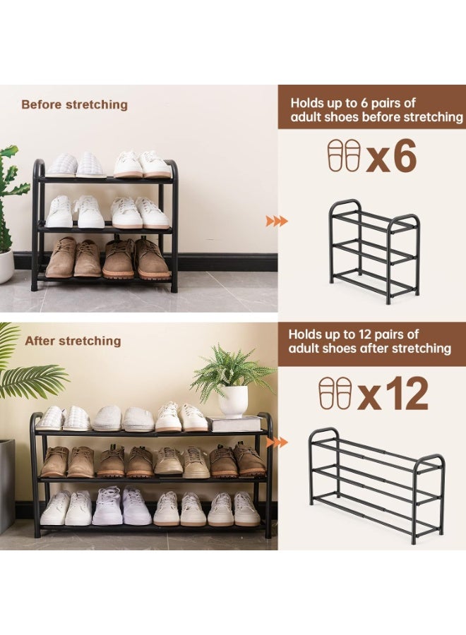 Bukela 3-Tier Expandable Shoe Rack,Adjustable Shoe Shelf Storage Organizer Heavy Duty Metal Free Standing Shoe Rack for Entryway Closet Doorway (Black) - Image 5