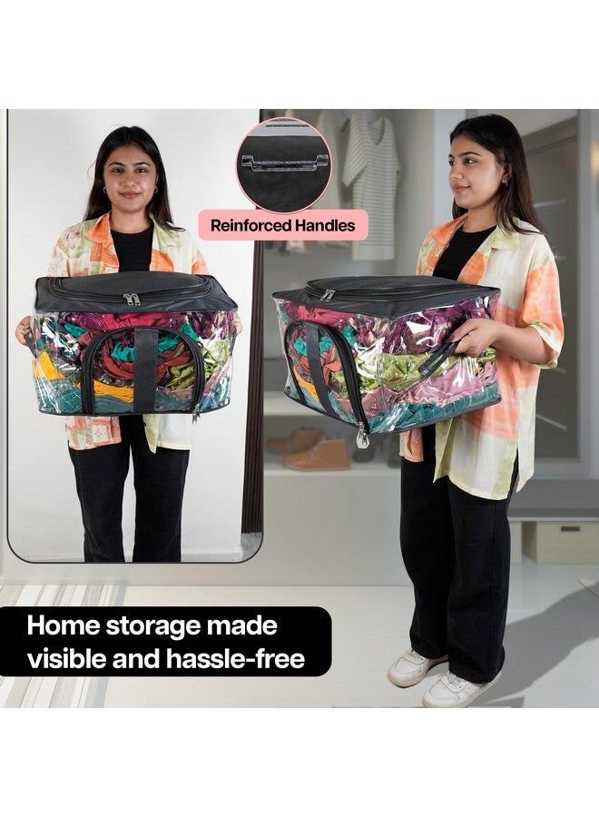 Storite Nylon 33 L PVC Transparent Moisture Proof Storage box for Clothes Closet Wardrobe Organizer for Clothes Saree Bags with Carry Handle (Black, 1 Pack) - Image 4