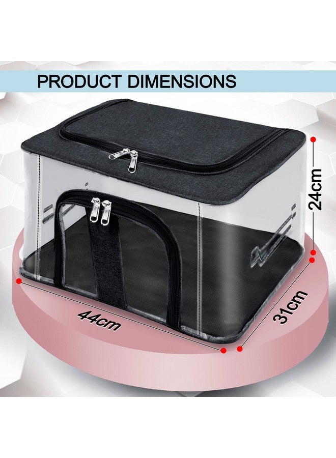 Storite Nylon 33 L PVC Transparent Moisture Proof Storage box for Clothes Closet Wardrobe Organizer for Clothes Saree Bags with Carry Handle (Black, 1 Pack) - Image 2