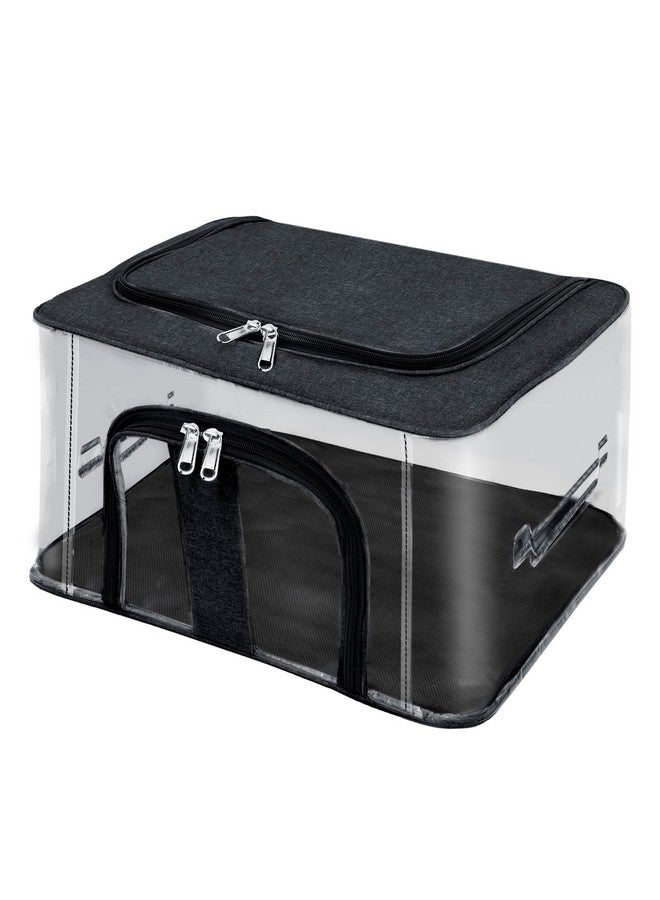 Storite Nylon 33 L PVC Transparent Moisture Proof Storage box for Clothes Closet Wardrobe Organizer for Clothes Saree Bags with Carry Handle (Black, 1 Pack) - Image 1