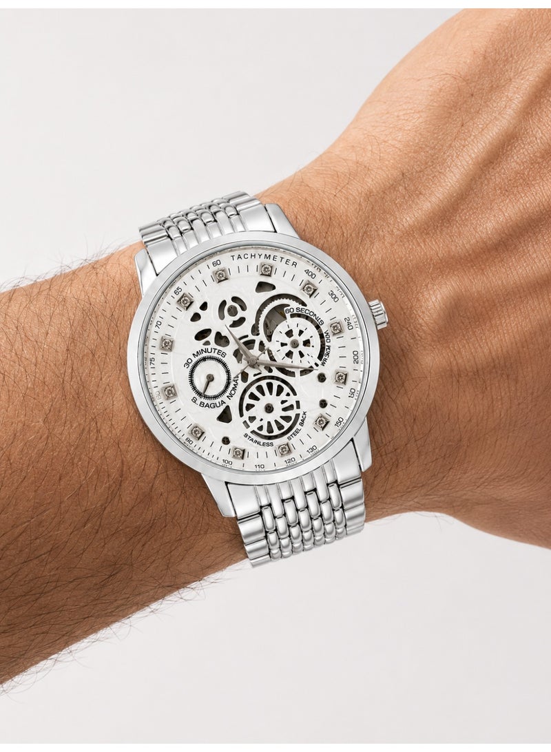 IK Men’s Silver Quartz Watch with White Decorative Dial and Stainless-Steel Bracelet - Image 5