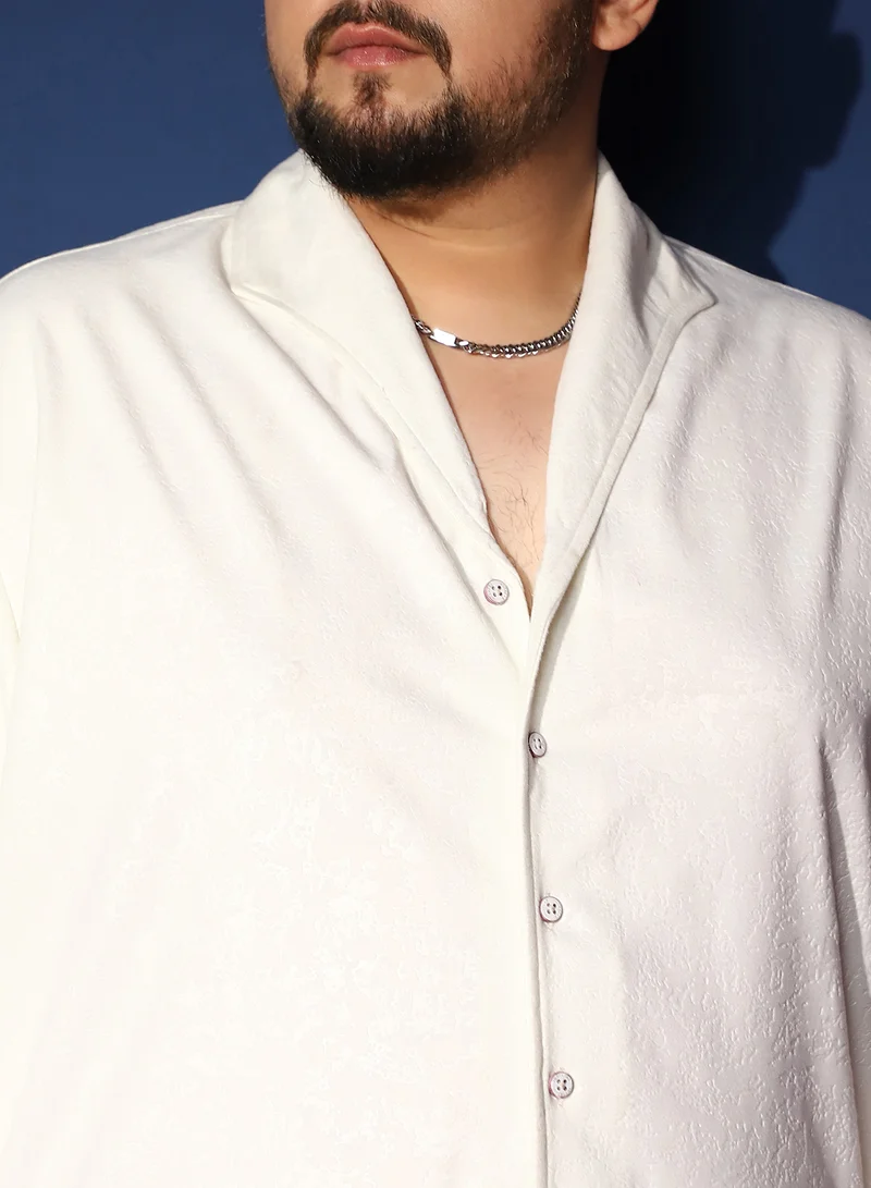 Instafab Plus Instafab Plus Men's Chalk White Corroded-Tactile Shirt For Casual Wear | Spread Collar | Long Cuffed Sleeves | Button Closure | Plus Size Shirt Crafted With Comfort Fit For Everyday Wear
