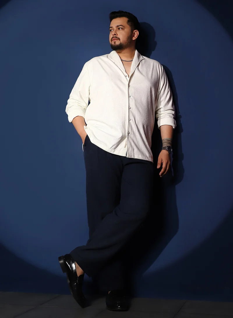 Instafab Plus Instafab Plus Men's Chalk White Corroded-Tactile Shirt For Casual Wear | Spread Collar | Long Cuffed Sleeves | Button Closure | Plus Size Shirt Crafted With Comfort Fit For Everyday Wear