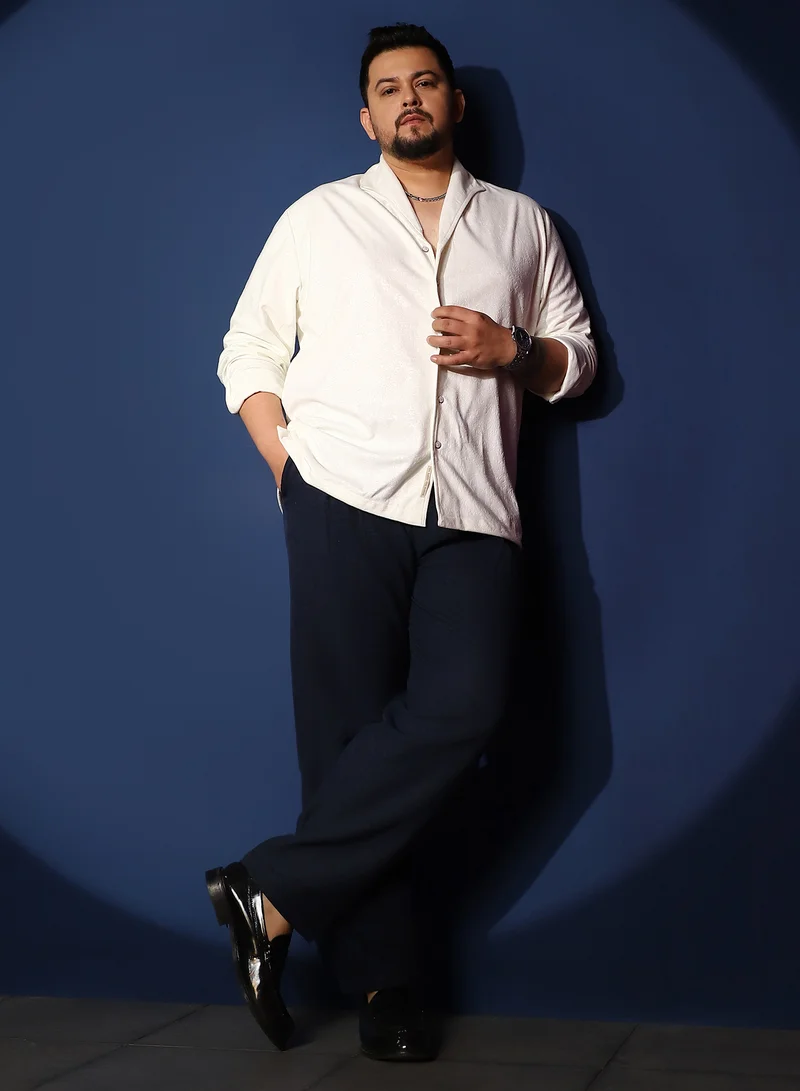 Instafab Plus Instafab Plus Men's Chalk White Corroded-Tactile Shirt For Casual Wear | Spread Collar | Long Cuffed Sleeves | Button Closure | Plus Size Shirt Crafted With Comfort Fit For Everyday Wear