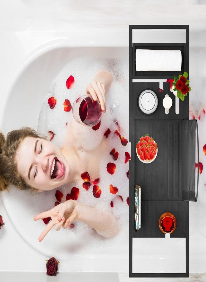 Banlilu حامل صينية حوض استحمام فاخر - صينية حوض استحمام قابلة للتوسيع - طاولة صينية حوض استحمام، مصنوعة من خشب البامبو، تناسب معظم أحواض الاستحمام - Image 5