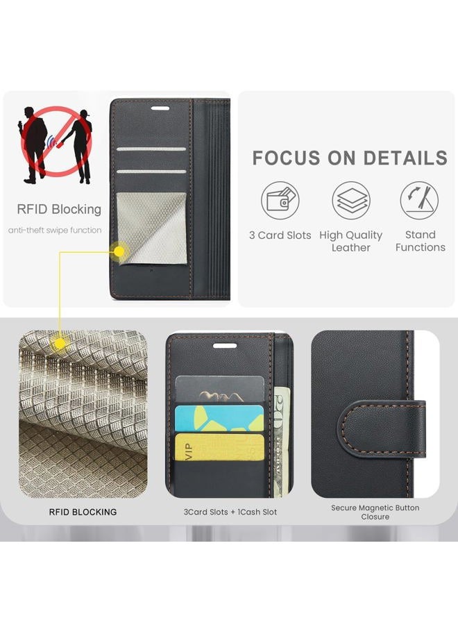 FLIPALM Compatible with Samsung Galaxy A16 5G Wallet Case with RFID Blocking Credit Card Holder, PU Leather Folio Flip Kickstand Protective Shockproof Cover Women Men for Samsung A16 Phone Case (Black) - Image 3