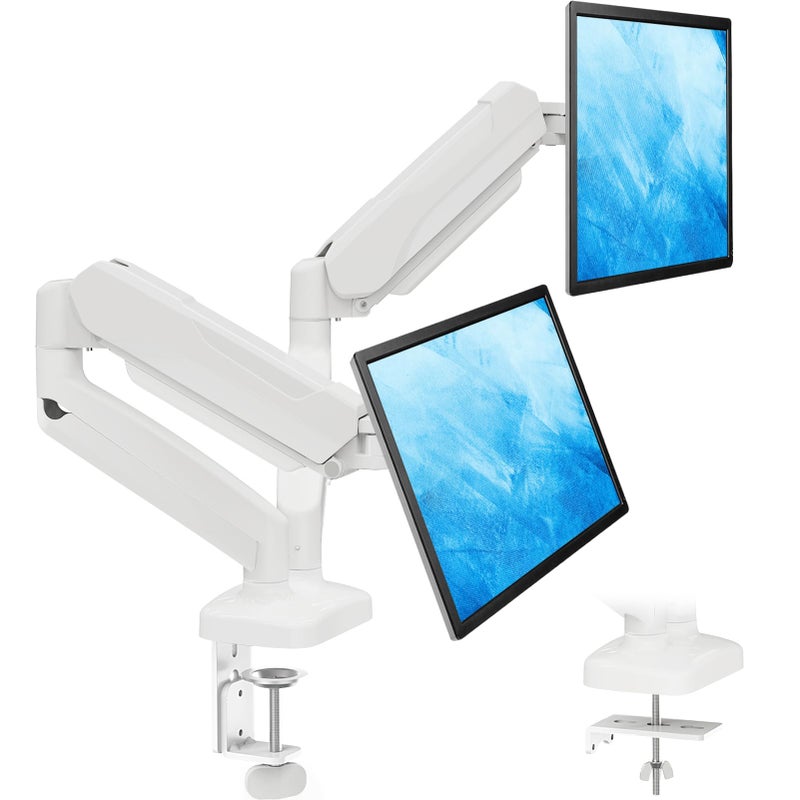 MOUNTUP Dual Monitor Stand for Desk, Monitor Arms for 2 Monitors Max 32 Inches, Height Adjustable Double Monitor Mount, VESA Mount with C-Clamp & Grommet Base, Holds 4.4-17.6lbs, White - Image 1