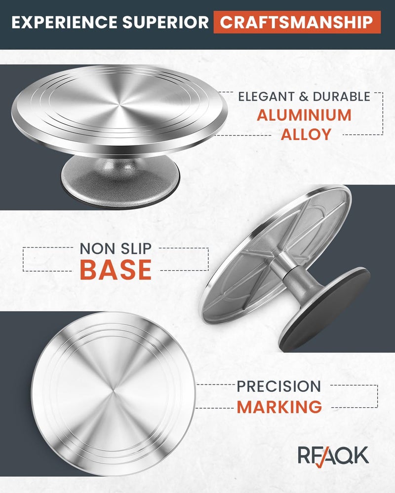 RFAQK 50PCs Cake Decorating Supplies Kit with 12" Aluminum Rotating Cake Turntable Stand, Professional Leveler, Straight & Offset Spatulas, 12 Numbered Icing Tips & Bags - Image 3