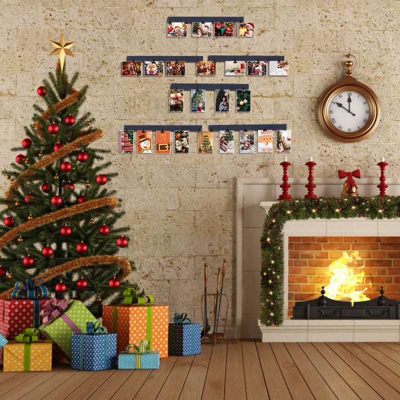 Aiyome 6 Picture Frames Collage Wall Decor With 30 Clips, Wood Photo Frame, No Drilling Required, Adhesive Stickers, Easy to Install, Black. - Image 2