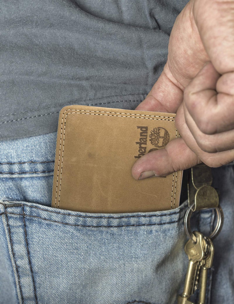 Timberland PRO Men's Slim Leather RFID Bifold Wallet with Back ID Window, Wheat/Pullman, One Size - Image 5