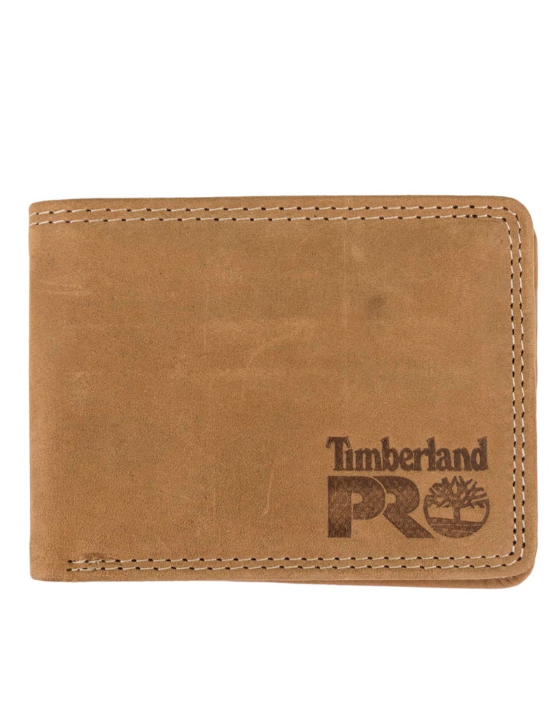 Timberland PRO Men's Slim Leather RFID Bifold Wallet with Back ID Window, Wheat/Pullman, One Size - Image 1