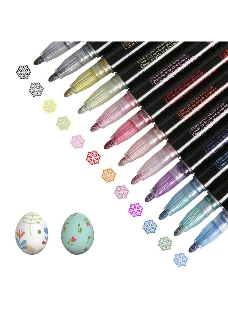 12 Colors Double Line Outline Pens Outline Markers Self-Outline Metallic Markers for Kids Double Line Pen for Art, Drawing, Greeting Cards, Crafts, Posters, Painting, Kid Journal, Self Journal - Image 1