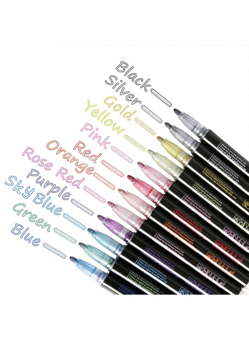 12 Colors Double Line Outline Pens Outline Markers Self-Outline Metallic Markers for Kids Double Line Pen for Art, Drawing, Greeting Cards, Crafts, Posters, Painting, Kid Journal, Self Journal - Image 5