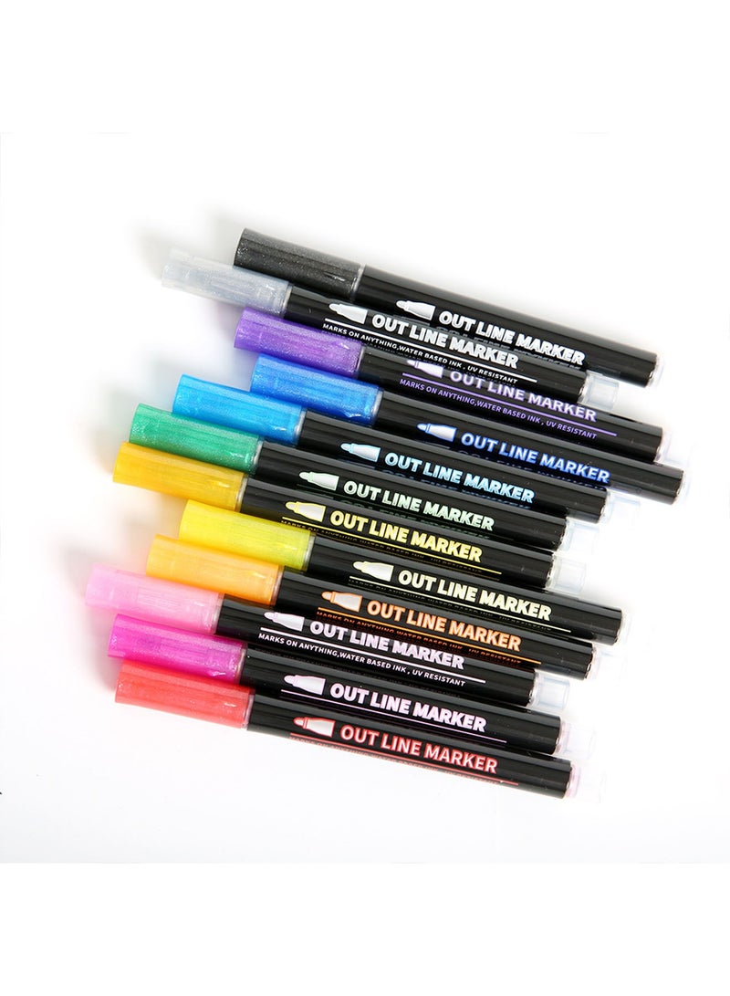12 Colors Double Line Outline Pens Outline Markers Self-Outline Metallic Markers for Kids Double Line Pen for Art, Drawing, Greeting Cards, Crafts, Posters, Painting, Kid Journal, Self Journal - Image 4