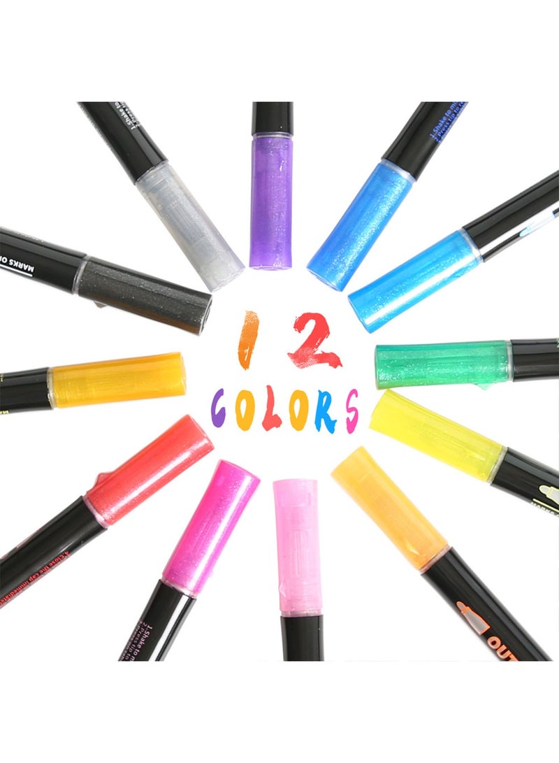 12 Colors Double Line Outline Pens Outline Markers Self-Outline Metallic Markers for Kids Double Line Pen for Art, Drawing, Greeting Cards, Crafts, Posters, Painting, Kid Journal, Self Journal - Image 3