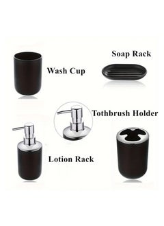 RAQTA 6-Piece Black Bathroom Accessory Set | Modern Plastic Set with Soap Dispenser, Toilet Brush, Toothbrush Holder, Cup, Dish & Trash Can  - Image 2