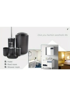 RAQTA 6-Piece Black Bathroom Accessory Set | Modern Plastic Set with Soap Dispenser, Toilet Brush, Toothbrush Holder, Cup, Dish & Trash Can  - Image 5