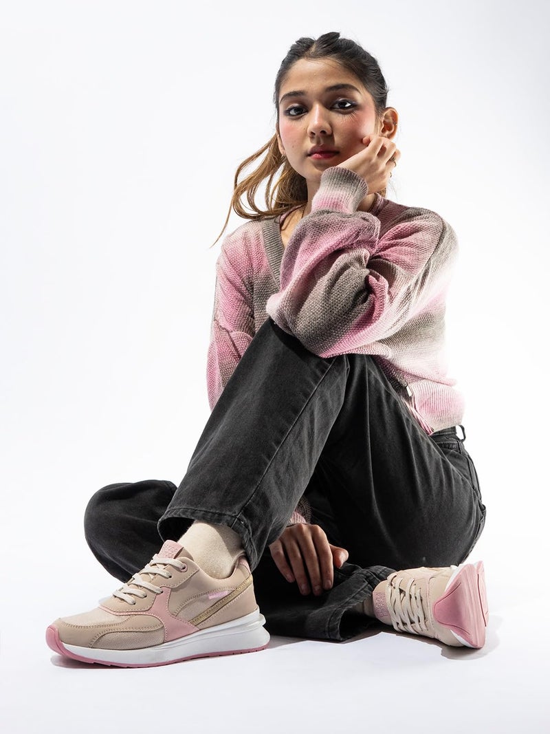 Bacca Bucci NYC Low-Top Women’s Sneakers for Gen Z Fashionistas Beige and Pink UK 8 - Image 2