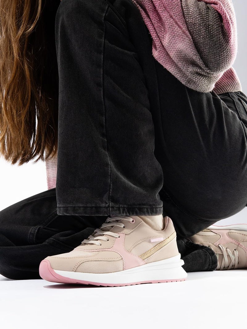Bacca Bucci NYC Low-Top Women’s Sneakers for Gen Z Fashionistas Beige and Pink UK 8 - Image 5