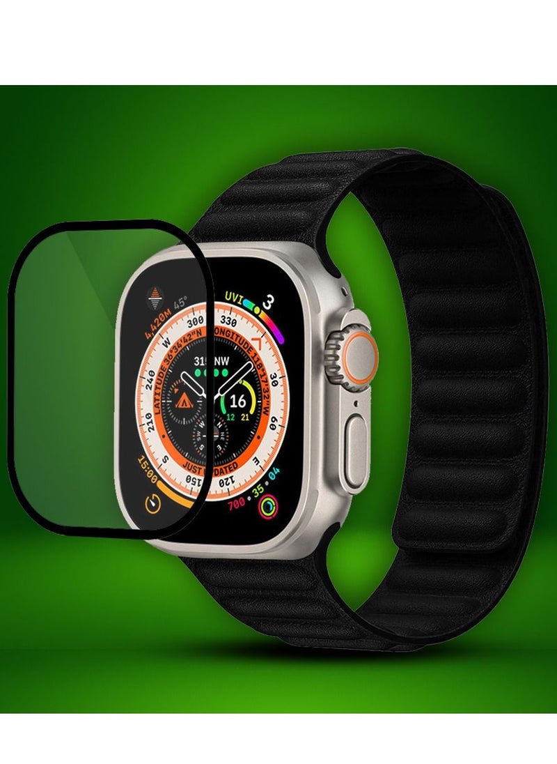 CATANES - 2 Packs For Apple Watch Band 49mm Leather Link Strap Magnetic Loop Bracelet and 3D Screen Protector Black Cream - Image 1
