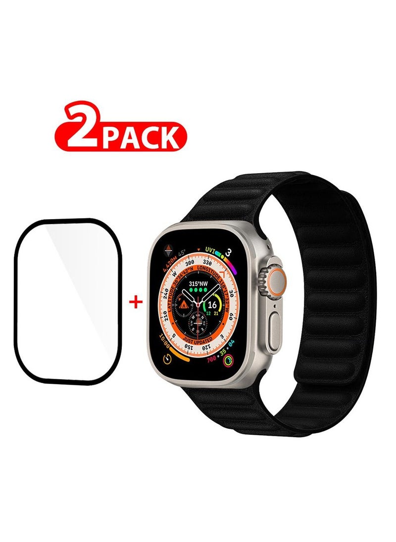 CATANES - 2 Packs For Apple Watch Band 49mm Leather Link Strap Magnetic Loop Bracelet and 3D Screen Protector Black Cream - Image 1