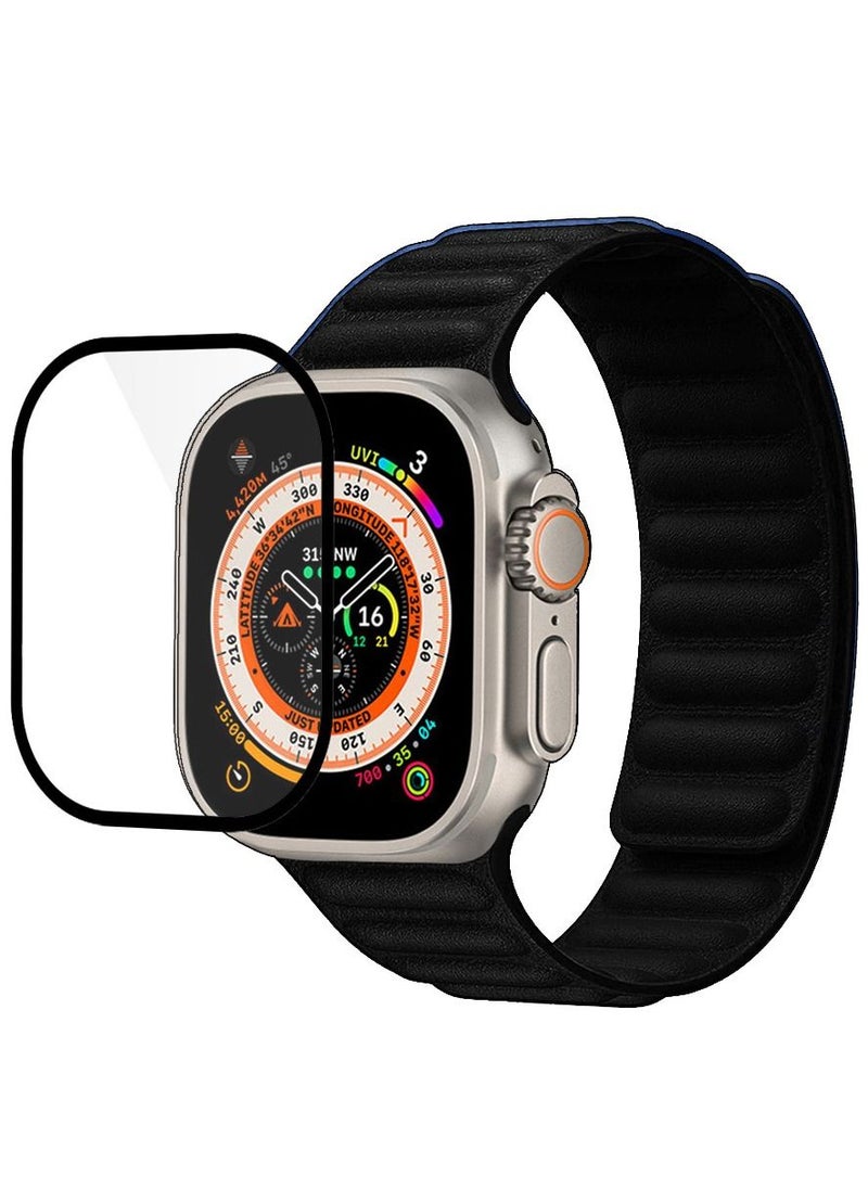 CATANES - 2 Packs For Apple Watch Band 49mm Leather Link Strap Magnetic Loop Bracelet and 3D Screen Protector Black Cream - Image 1