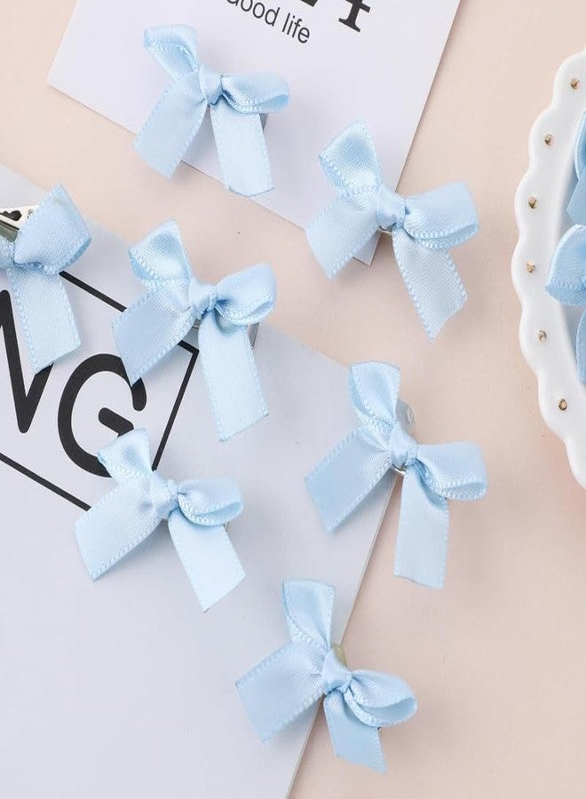FAMEZA 12 Pcs Mini Bow Hair Clips Satin Mini Bow Clips Small Bowknot Barrettes Hair Ribbon Alligator Clips Hair Bows for Girls Baby Women(Blue) - Image 4