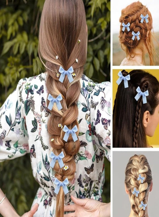 FAMEZA 12 Pcs Mini Bow Hair Clips Satin Mini Bow Clips Small Bowknot Barrettes Hair Ribbon Alligator Clips Hair Bows for Girls Baby Women(Blue) - Image 5