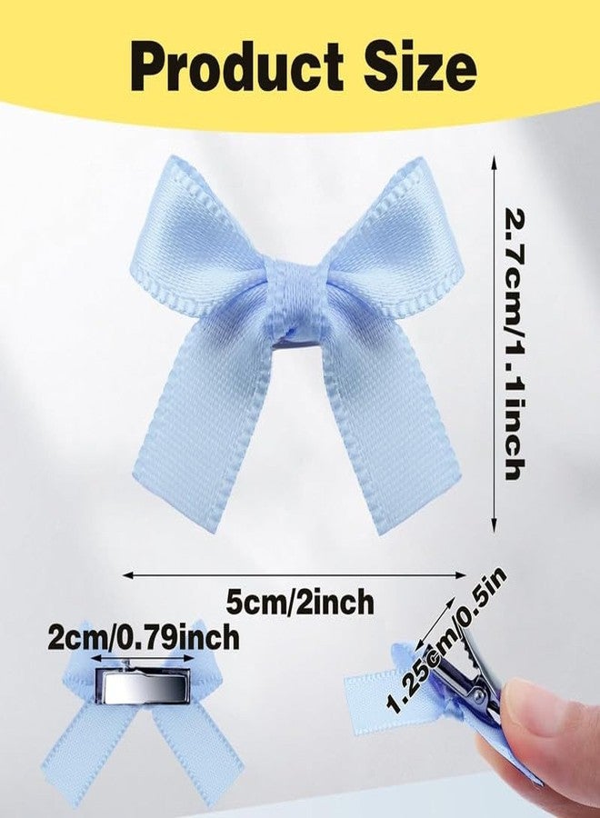 FAMEZA 12 Pcs Mini Bow Hair Clips Satin Mini Bow Clips Small Bowknot Barrettes Hair Ribbon Alligator Clips Hair Bows for Girls Baby Women(Blue) - Image 2