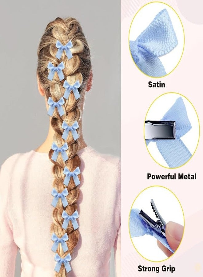 FAMEZA 12 Pcs Mini Bow Hair Clips Satin Mini Bow Clips Small Bowknot Barrettes Hair Ribbon Alligator Clips Hair Bows for Girls Baby Women(Blue) - Image 3