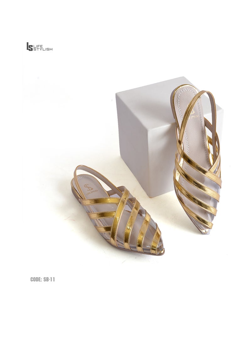 LIFESTYLISH - Mules Flat Leather SB-11 - Gold - Image 1